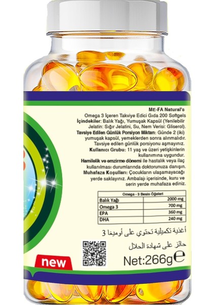 Omega 3 200 Softgel Yeni Formül Epa&dha 2000 Mg Balık Yağı Helal Belgeli fiyatları