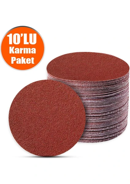 10 Adet (KARMA PAKET-115 mm) Cırt Zımpara Kağıdı El Zımparaları Seti Avuç İçi Spiral Taşlama