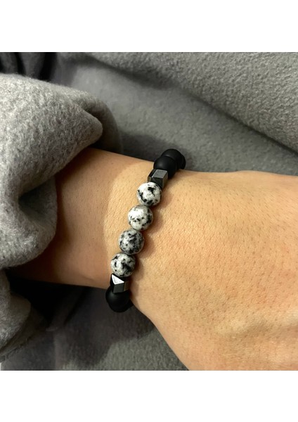 Unisex - Çok Şık Ceyd Taşı ile Dizayn Edilmiş Metal Destekli Doğal Taş Bileklik | Handmade