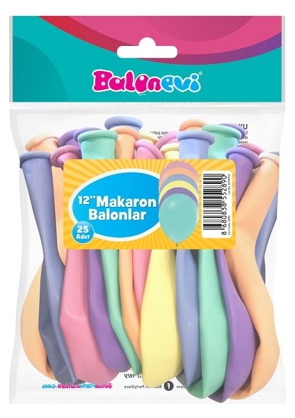 Balonevi, Karışık Makaron Renk, 12'' Baskısız Balon 25'li Paket