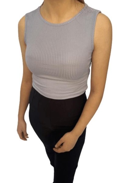 Kadın Kaşkorse Kolsuz Crop Body-Mavi