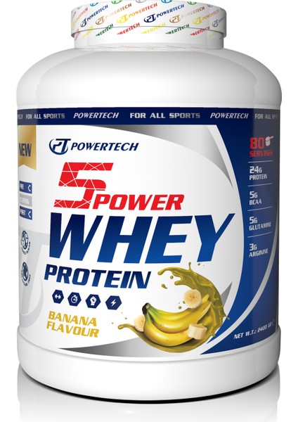 Powertech 5power Whey Protein 2400 gr Muz Aromalı Protein Tozu