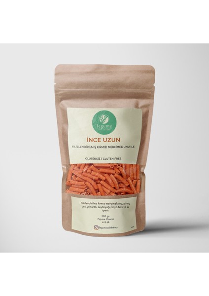Glutensiz Bakliyat Unlu Kırmızı Mercimek Unlu İnce Uzun Makarna (200 gr)