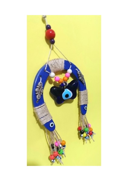 Nal Figürgü Renkli Boncuklu Kelebek Nazar Bahçe Duvar Balkon Süsü 37 cm