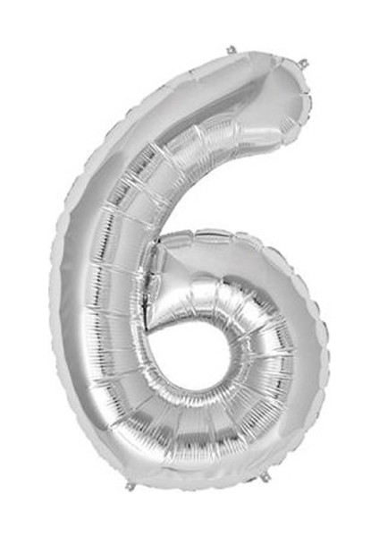 6 Yaş 40 Inç 100 cm Gümüş Büyük Rakam Folyo Balon