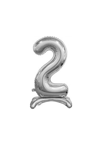 2 Yaş Gümüş Renkli Ayaklı Folyo Balon Rakam 32 Inç 80 cm