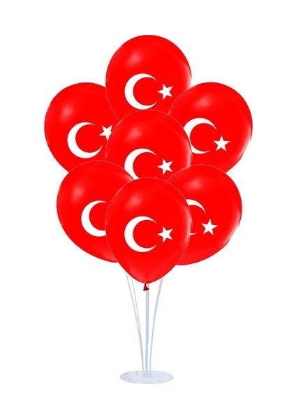 Bal10 Dünyası 20 Adet Türk Bayraklı Kırmızı Baskılı Balon 23 Nisan - 29 Ekim Süslemesi