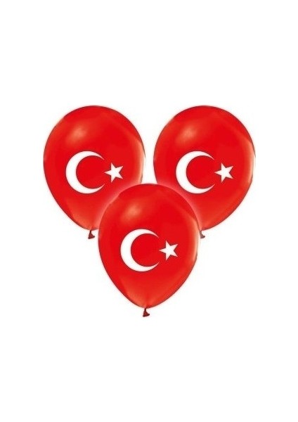20 Adet Türk Bayraklı Kırmızı Baskılı Balon 23 Nisan - 29 Ekim Süslemesi