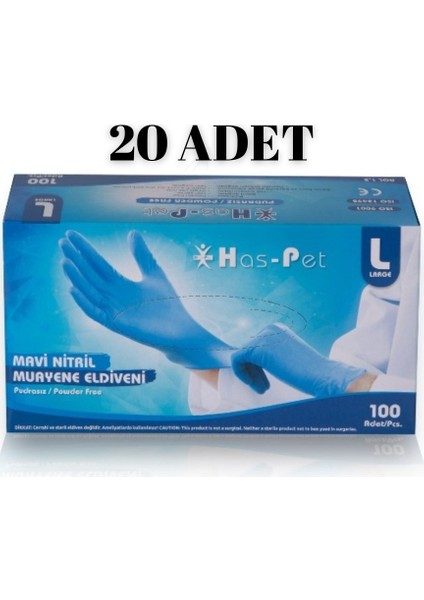 Mavi Nitril Pudrasız Temizlik Eldiveni (100*20 Adet Large)