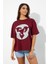 Polo State Kadın Baskılı Oversize T-Shirt Bordo 1