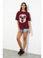 Polo State Kadın Baskılı Oversize T-Shirt Bordo 2