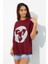 Polo State Kadın Baskılı Oversize T-Shirt Bordo 3