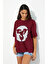 Polo State Kadın Baskılı Oversize T-Shirt Bordo 4