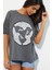 Kadın Baskılı Oversize T-Shirt Antrasit 1