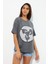 Kadın Baskılı Oversize T-Shirt Antrasit 3