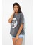 Kadın Baskılı Oversize T-Shirt Antrasit 4