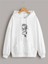 Kadın Beyaz Kapüşonlu Oversize Önü Ejder Baskılı Hoodie Sweatshirt 1