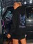 Kadın Siyah Önü Dragon Yazılı Sırt Dragon Baskılı Kapüşonlu Oversize Sweatshirt 1