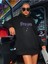 Kadın Siyah Önü Dragon Yazılı Sırt Dragon Baskılı Kapüşonlu Oversize Sweatshirt 4