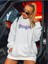 Kadın Beyaz Önü Dragon Yazılı Sırt Dragon Baskılı Kapüşonlu Oversize Sweatshirt 4