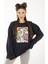 Kadın Lacivert Abstract Figure Baskılı Oversize Sweatshirt 1