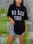 Kadın Siyah No Bad Vıbes Baskılı Oversize T-Shirt 4