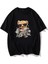Unisex Siyah T-Shirt Gözlüklü Ayı Baskılı Oversize Tişört 1