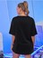 Kadın Siyah Oversize T-Shirt Ön Lazer Baskılı Tişört 2