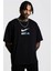 Erkek Siyah Oversize T-Shirt Just Rick It Baskılı Tişört 1