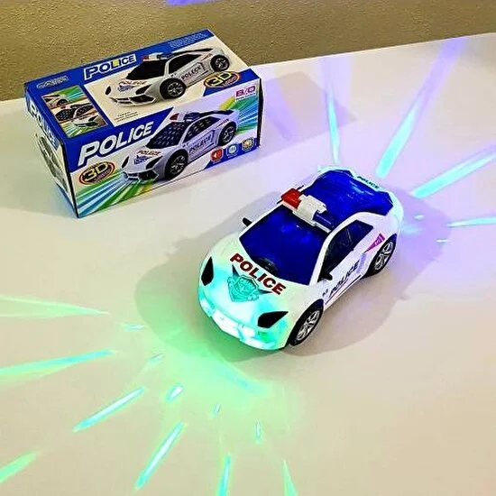 C Toys 3D Işıklı Pilli ve Sesli Polis Arabası
