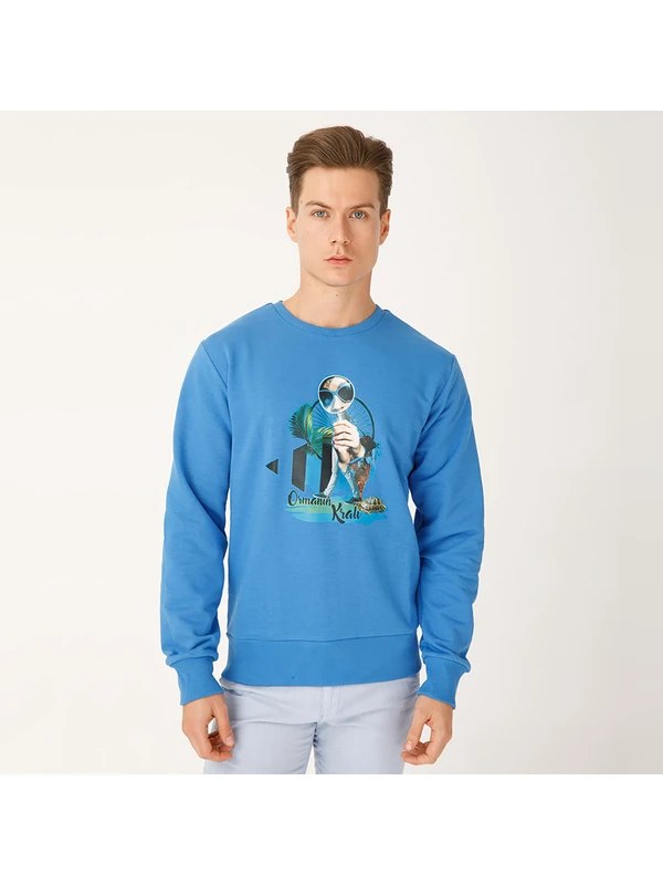 Biggdesign  Sweatshirt Nature Ormanın Kralı Erkek Mavi