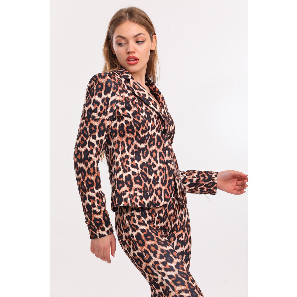Sense Leopar Desen Ceket CKT31787YN Siyah Ekru Kahve Fiyatı