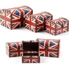 Dünyadan Hediyeler Dekoratif Ahşap Üçlü Takı Kutusu Ingiltere Bayrağı Temalı