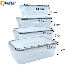 Buffer Buffer® 4'lü Iç Içe Sızdırmaz Contalı Kilitli Kapaklı Plastik Erzak Saklama Kapları LC315