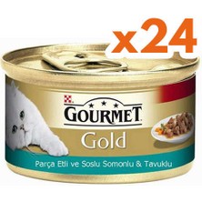 Purina Gourmet Gold Parça Etli Soslu Somon ve Tavuk Kedi Konservesi 85 gr - (24 Adet)