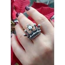 Fildişi Aksesuar Antik Gümüş Kaplama Kral Tacı Şekilli El Yapımı Ayarlanabilir Unisex Yüzük