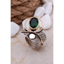 Sümer Telkari Zümrüt Taşlı Çekiç Dövme Elişi Gümüş Yüzük 3262