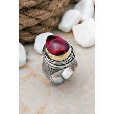 Sümer Telkari Lal Taşlı Damla Tel Sarma Elişi Gümüş Yüzük 3273