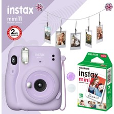 Instax Mini 11 Lila Fotoğraf Makinesi ve Çiçek Kıskaçlı Hediye Seti