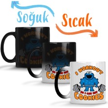 Baskı Dükkanı Cookie Monster Workout Kurabiye Canavarı Sihirli Kupa Bardak Porselen
