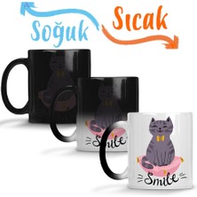 Baskı Dükkanı Smile Cat Kedi Sihirli Kupa Bardak Porselen