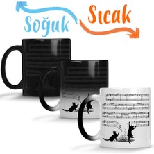 Baskı Dükkanı Yaramaz Komik Müzik Notalı Kedi Cat Sihirli Kupa Bardak Porselen