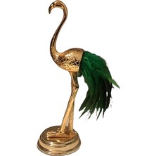 Arpe Dekor Metal Yeşil Tüylü Gold Flamingo