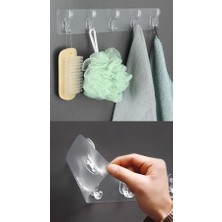 Greathings Kendinden Yapışkanlı Şeffaf Güçlü 5 Kancalı Kapı Duvar Askısı 35X7 cm