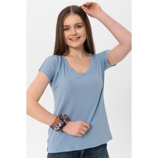 Şimal Kadın V Yaka Yırtmaçlı Salaş Tişört 220042 -