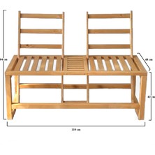 Woodenka Masif Çam Doğal Ahşap Çift Yönlü Bahçe Aşk Bankı 110 x 48 cm Bench Sandalye Dış Mekan Teras Teak Rengi