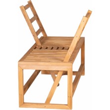 Woodenka Masif Çam Doğal Ahşap Çift Yönlü Bahçe Aşk Bankı 110 x 48 cm Bench Sandalye Dış Mekan Teras Teak Rengi