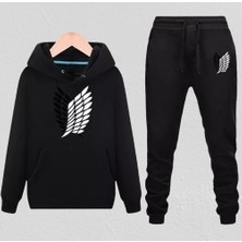 Amor Man Büyük Beden Kapüşonlu Göğüs Kanat Baskılı Oversize Yeni Trend Erkek Eşofman Takımı