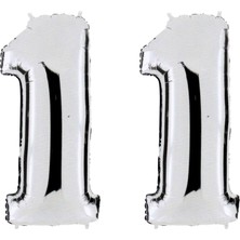 Bal10 Dünyası 11 Yaş Sayı Folyo Balon Gümüş 40 Inç 100 cm