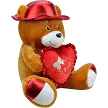Esilay Shop Şapkalı Ayı 45 cm Kahverengi Kalpli Pelüş Ayı Sevgiiye Hediye